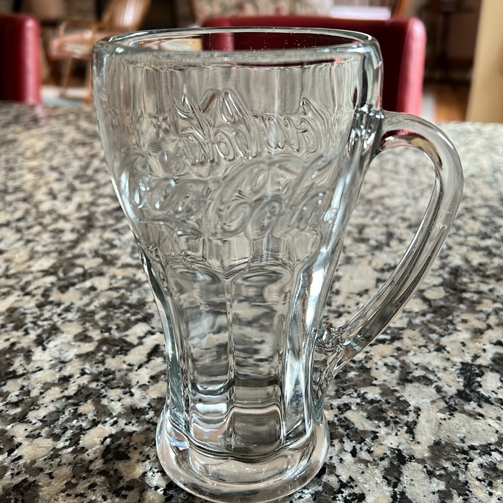 Vintage Coca Cola heavy mug Libbey Glass Company clear glass Holds 14.5 ounces